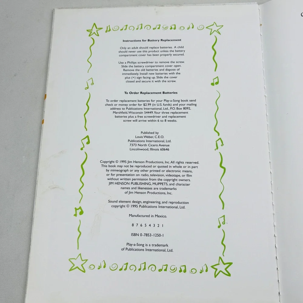 Vtg The Muppets A Very Silly Songbook Play-a-Song 1995 Music Jim Henson Kermit